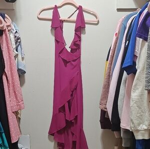 Elegant Magenta Ruffle Dress